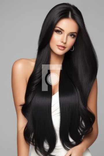 Free Photo Beautiful Woman with Long Black hair - AI generated