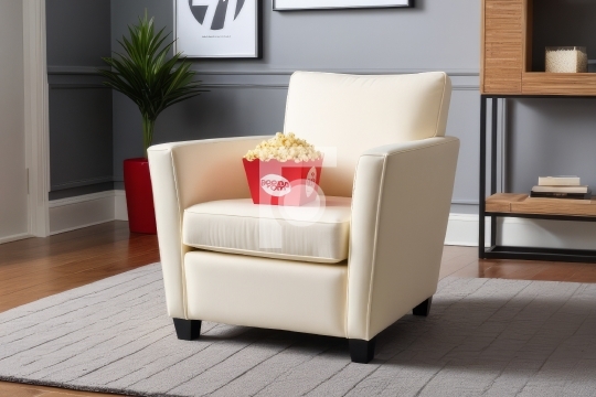 Free Photo Movie at Home, Modern Sofa with Popcorn - AI Generate