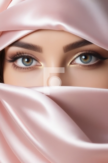 Girl with Beautiful Eyes Face Covered with Smooth Satin - Ai Gen