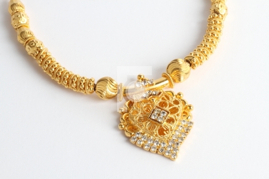 Indian Gold Jewellery Mangalsutra Necklace on White Background