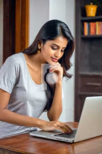 Indian Woman Work from Home Free Photo - Ai Generated Image