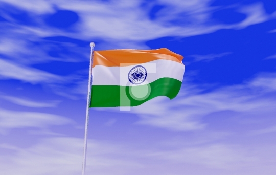 Tricolor Indian Flag during Daylight and beautiful sky - 3D Illu - Fotonium