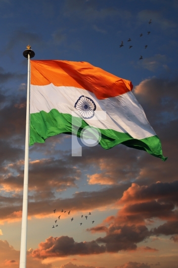 Tricolor Indian Flag with Beautiful Sky in Background - Signs & Symbols -  Fotonium