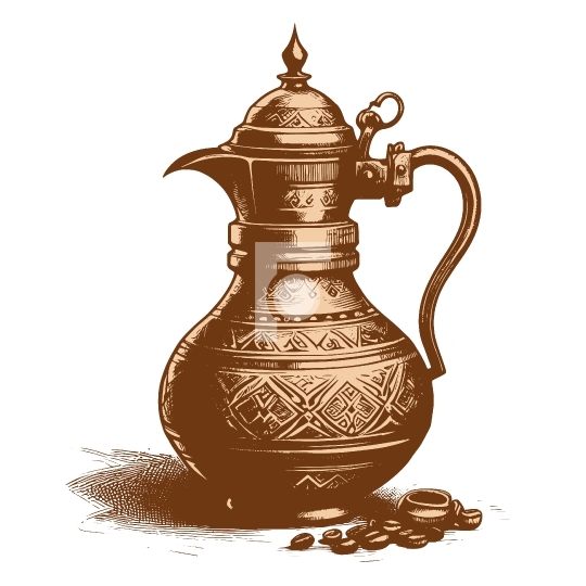 Old Style Hand Drawn Arabic Coffee Pot - Vector Illustration AI 