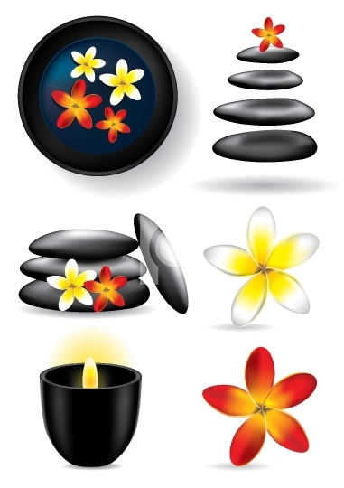 Spa elements - candle, flower, stones - vector illustration